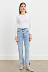 Denim Jeans with Embroidered Hem - Blue