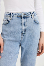 Denim Jeans with Embroidered Hem - Blue