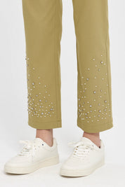 Paçası Taşlı Kanvas Pantolon - Olive