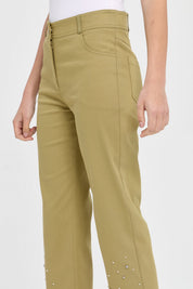 Paçası Taşlı Kanvas Pantolon - Olive