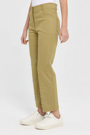 Paçası Taşlı Kanvas Pantolon - Olive