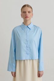 Cotton Basic Crop Shirt - Light Blue