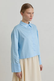 Cotton Basic Crop Shirt - Light Blue