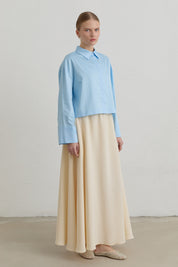 Cotton Basic Crop Shirt - Light Blue