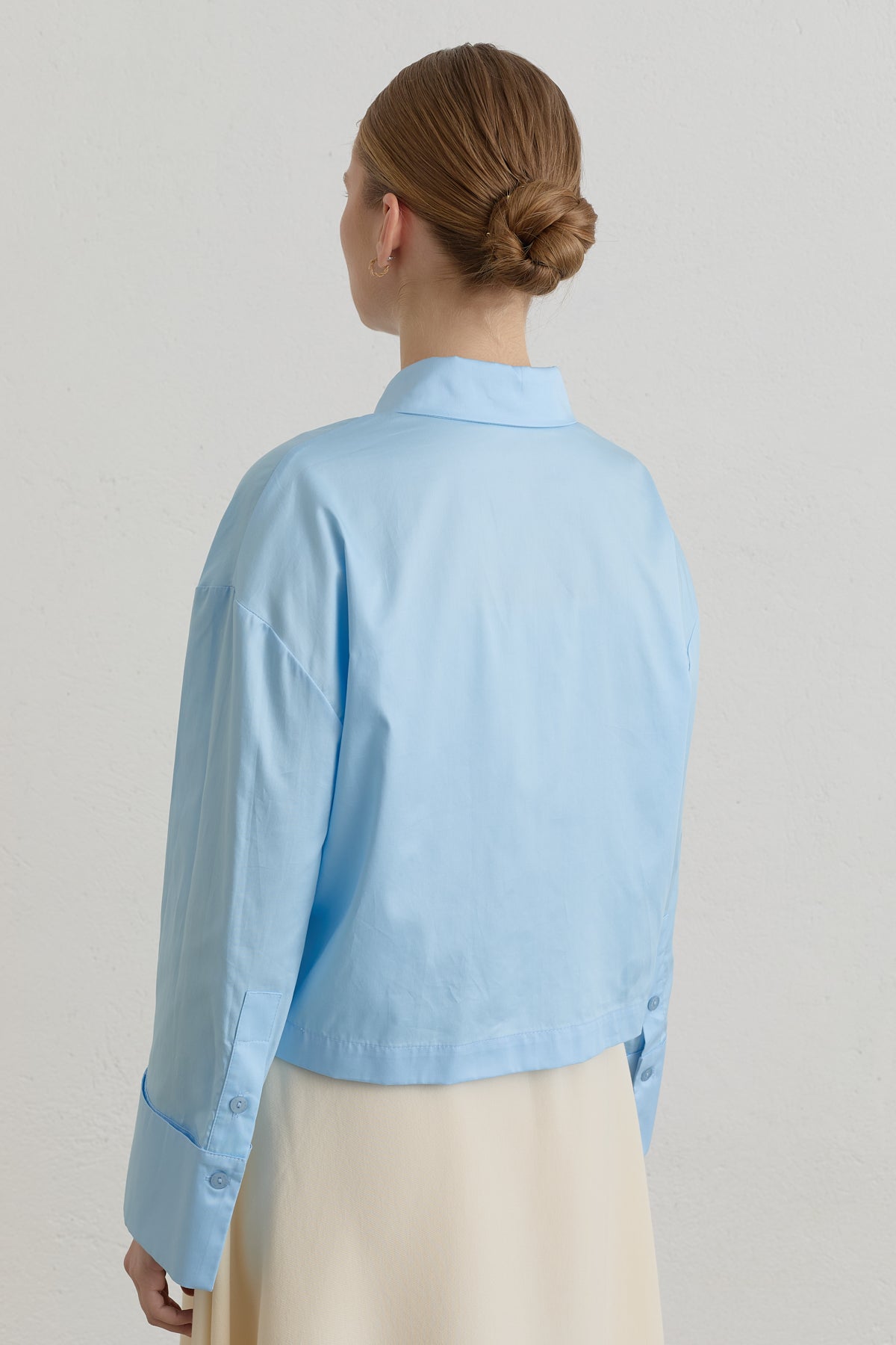 Cotton Basic Crop Shirt - Light Blue