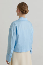 Cotton Basic Crop Shirt - Light Blue