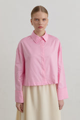 Pamuk Crop Basic Gömlek - Pembe
