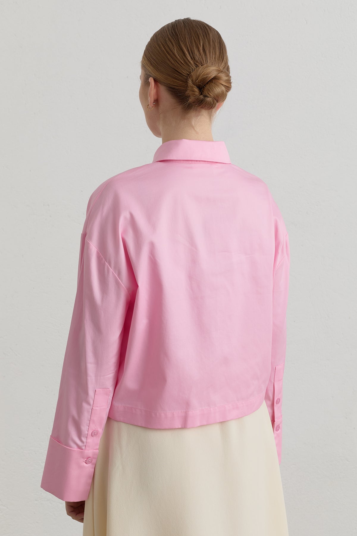 Pamuk Crop Basic Gömlek - Pembe