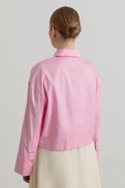 Pamuk Crop Basic Gömlek - Pembe