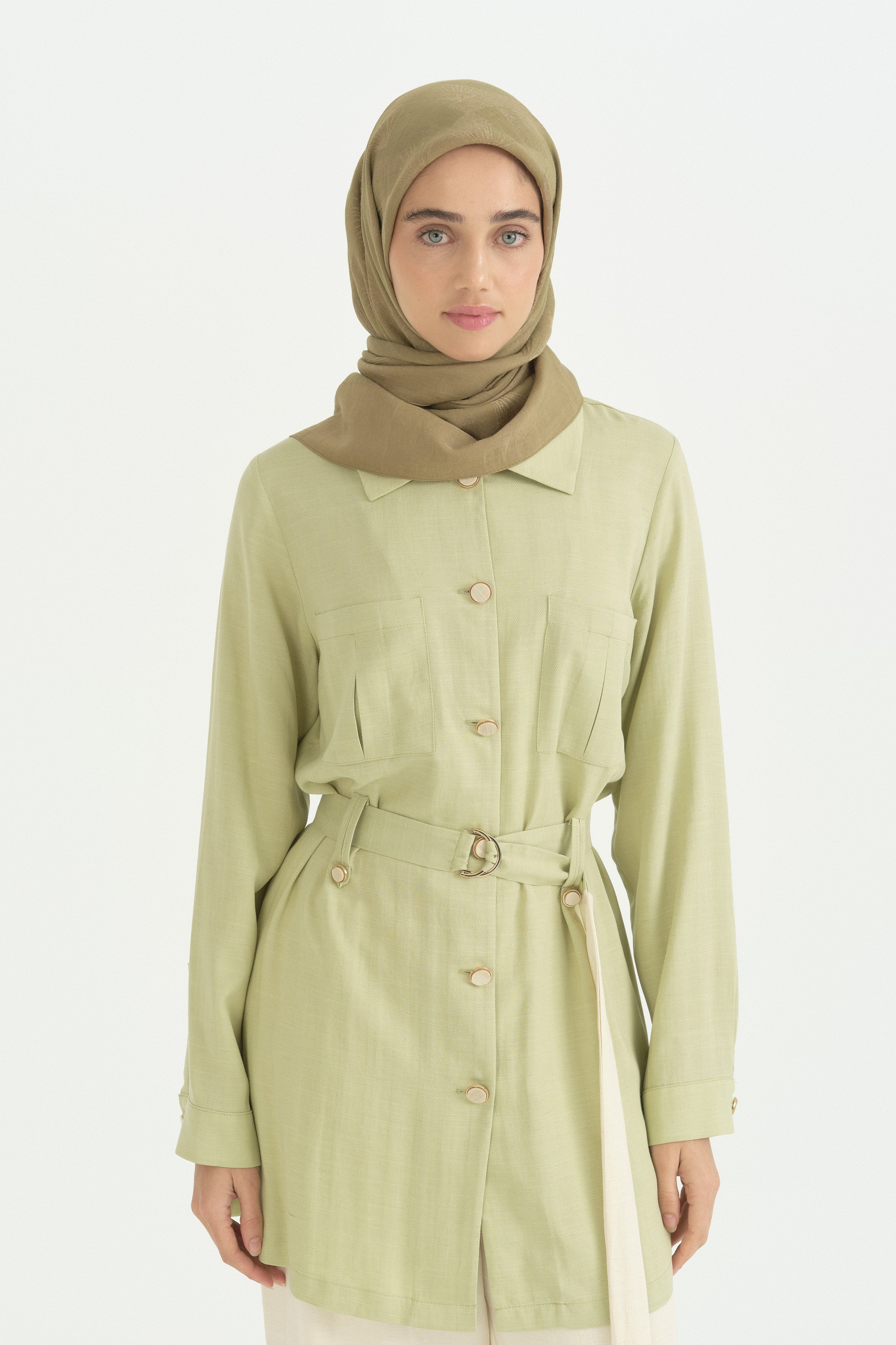 Pamuk Naia Karışım Natural Eşarp - Olive