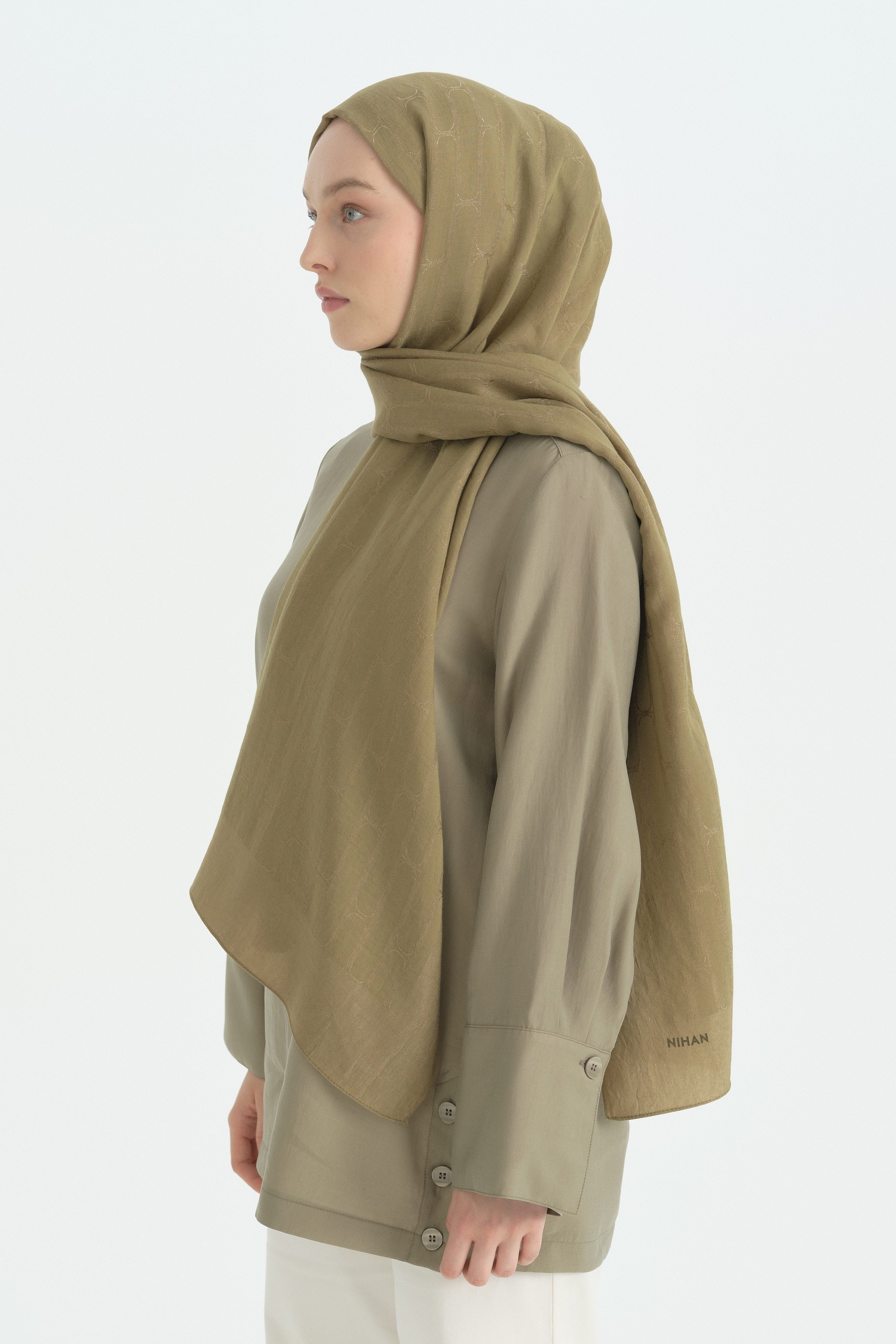 Pamuk Naia Karışım Natural Şal - Olive