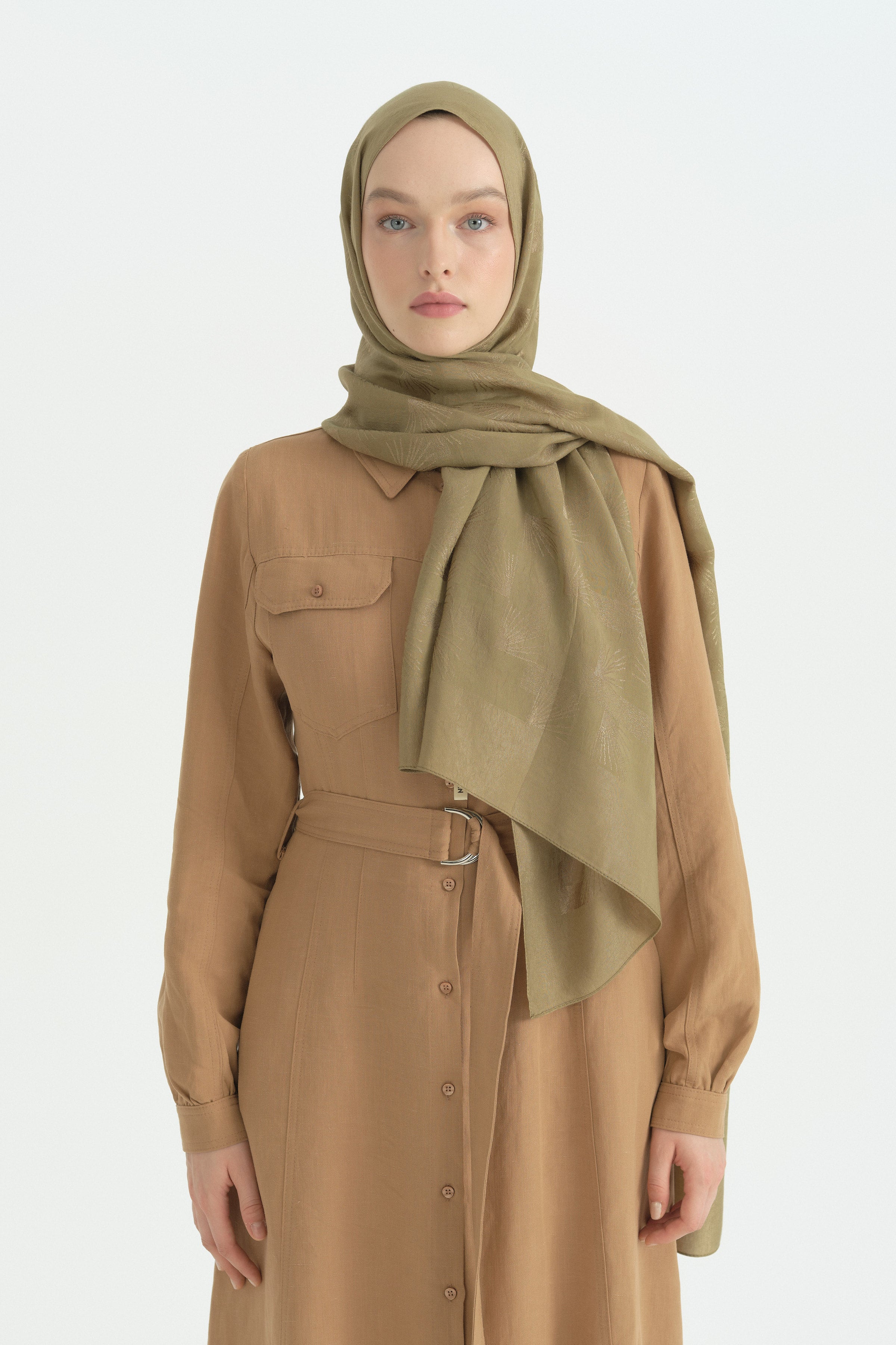 Pamuk Naia Karışım Natural Şal - Olive
