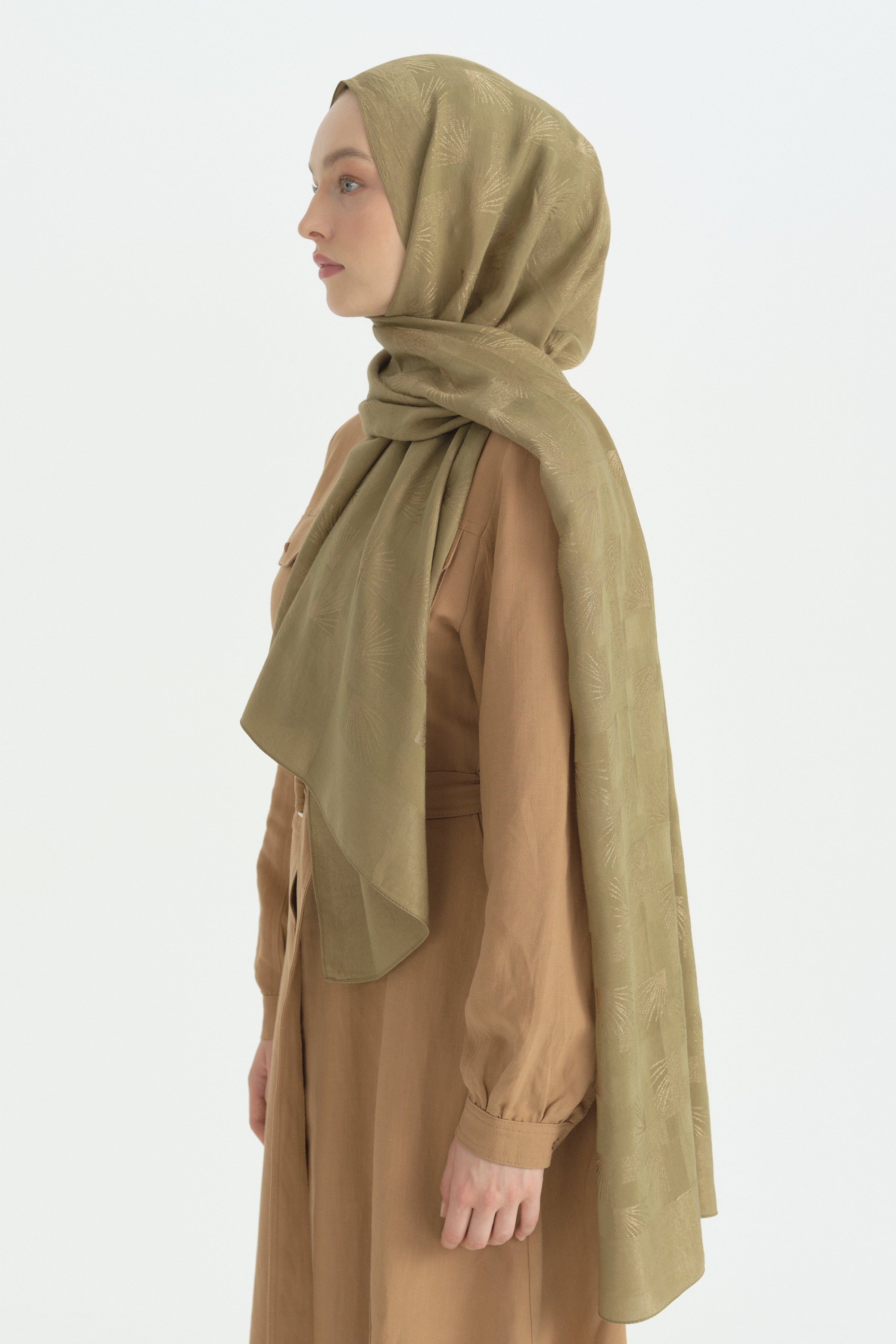 Pamuk Naia Karışım Natural Şal - Olive
