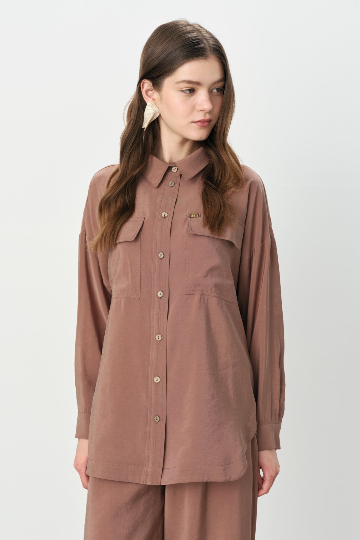 Pantolon Tunik Modal Takım - Açık Kahve