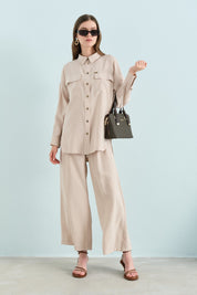 Pantolon Tunik Modal Takım - Bej