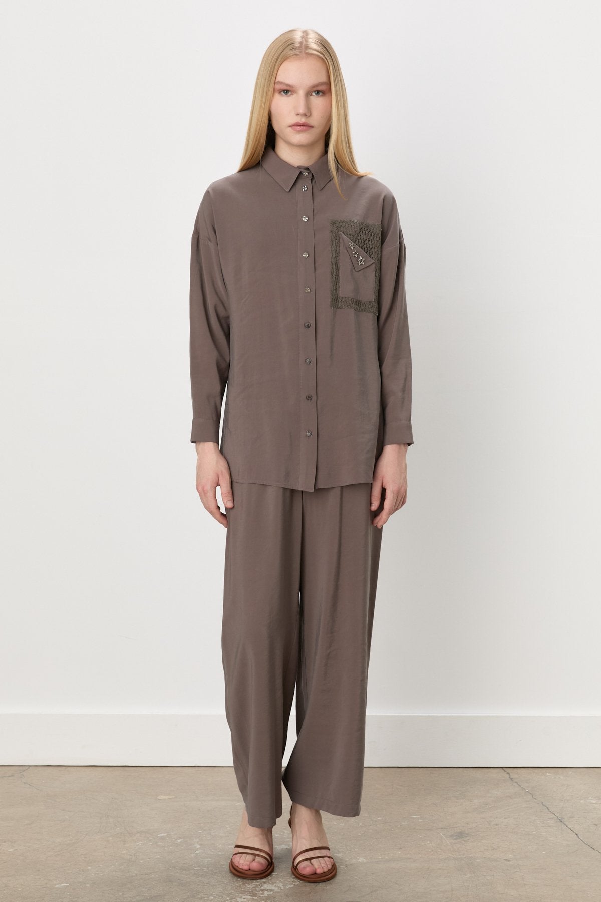Pantolon Tunik Modal Takım - Kahve