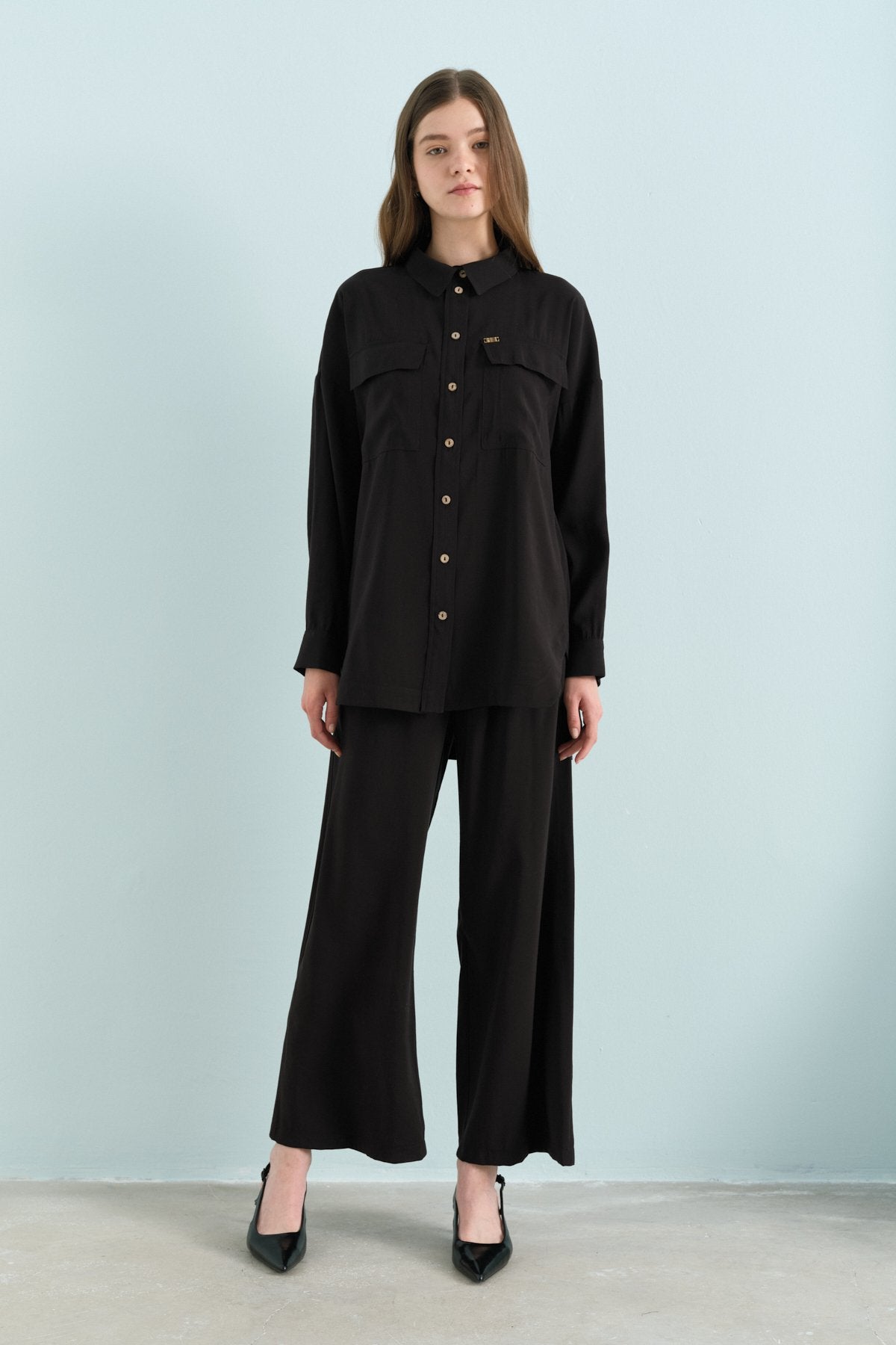Pantolon Tunik Modal Takım - Siyah