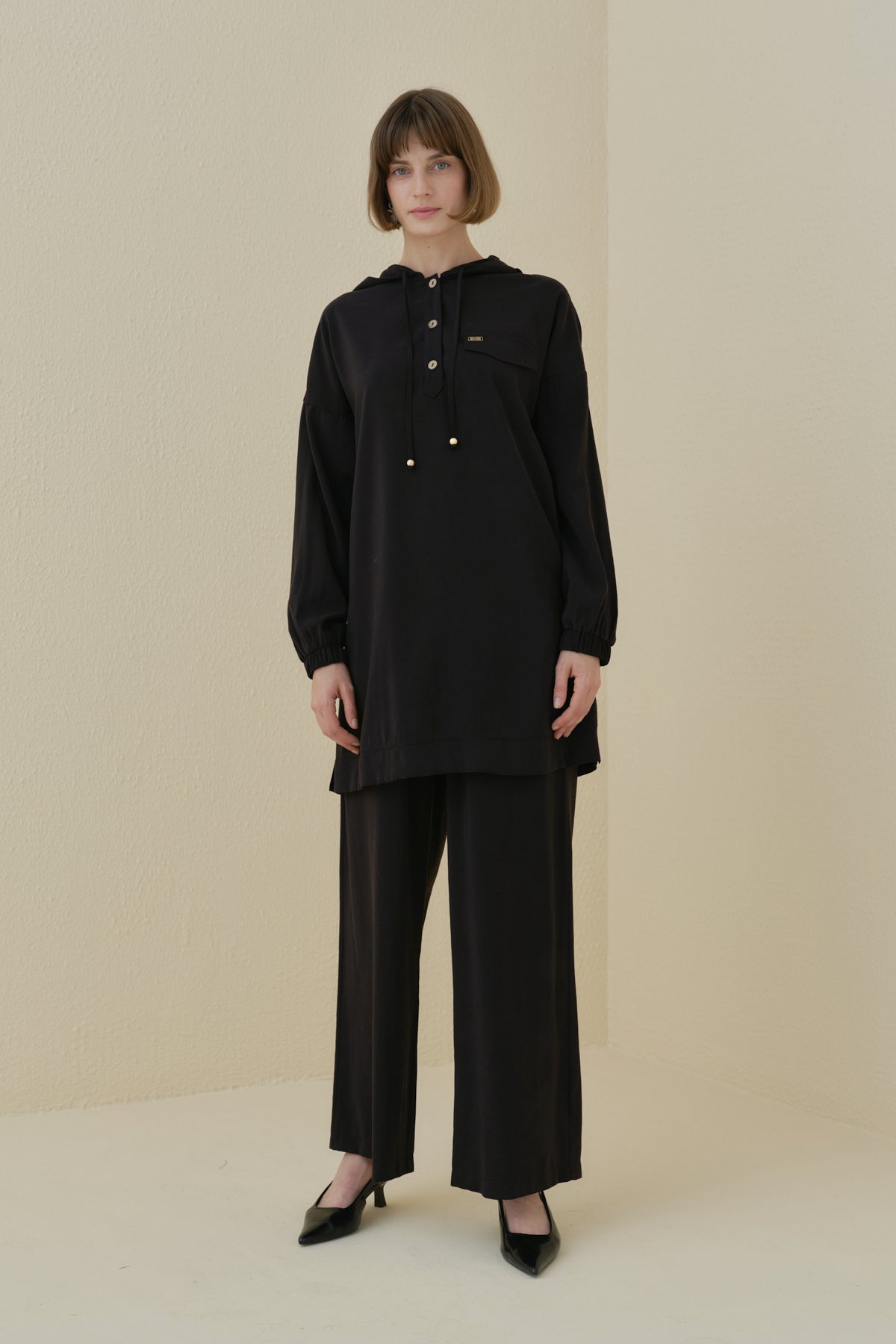 Pantolon Tunik Modal Takım - Siyah
