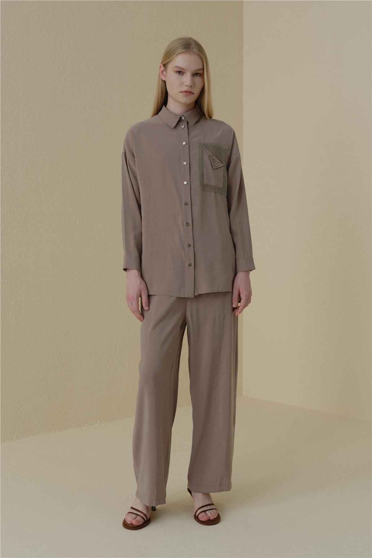 Pantolon Tunik Modal Takım - Vizon