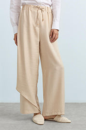 Detailed Wide Leg Trousers - Beige