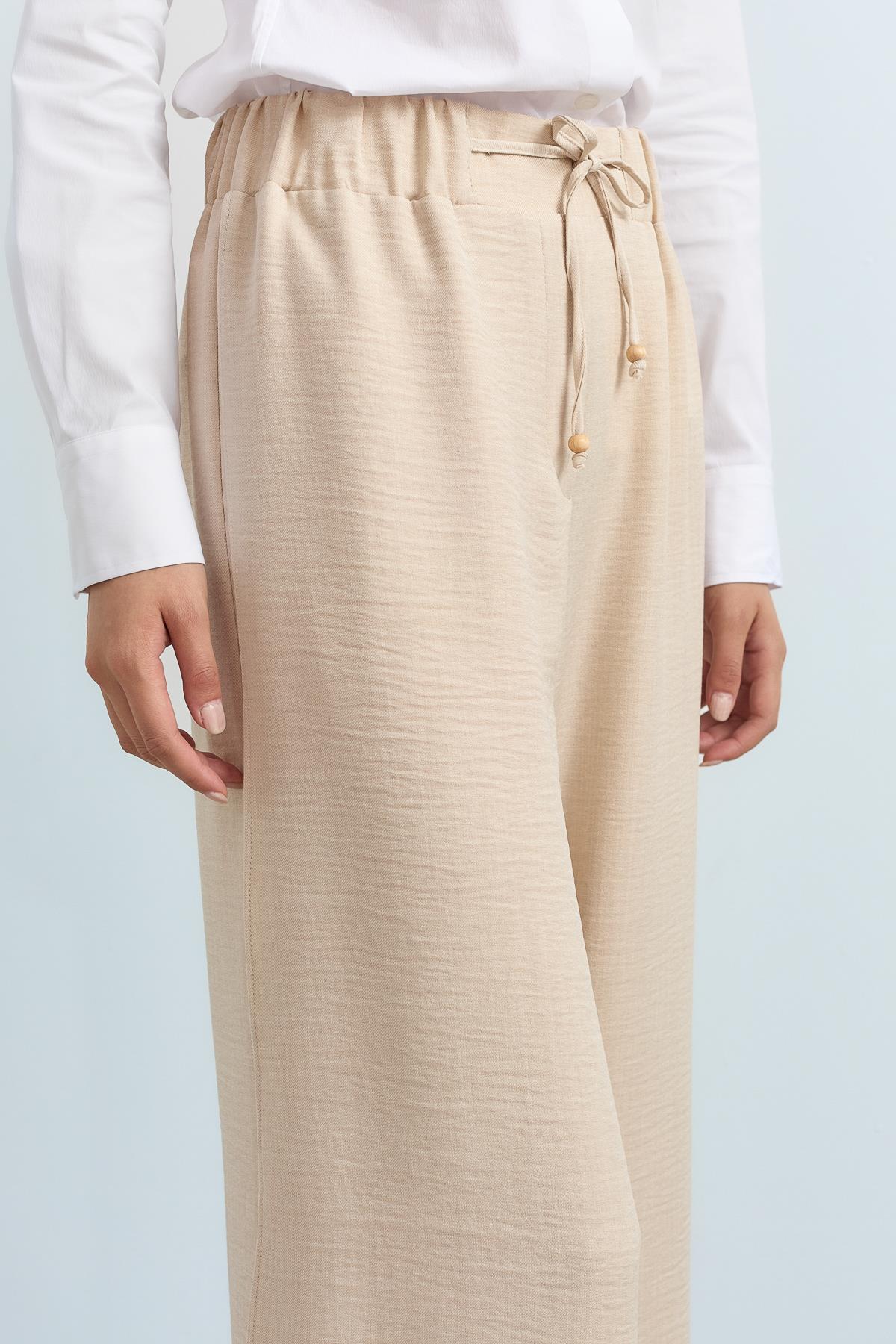 Detailed Wide Leg Trousers - Beige