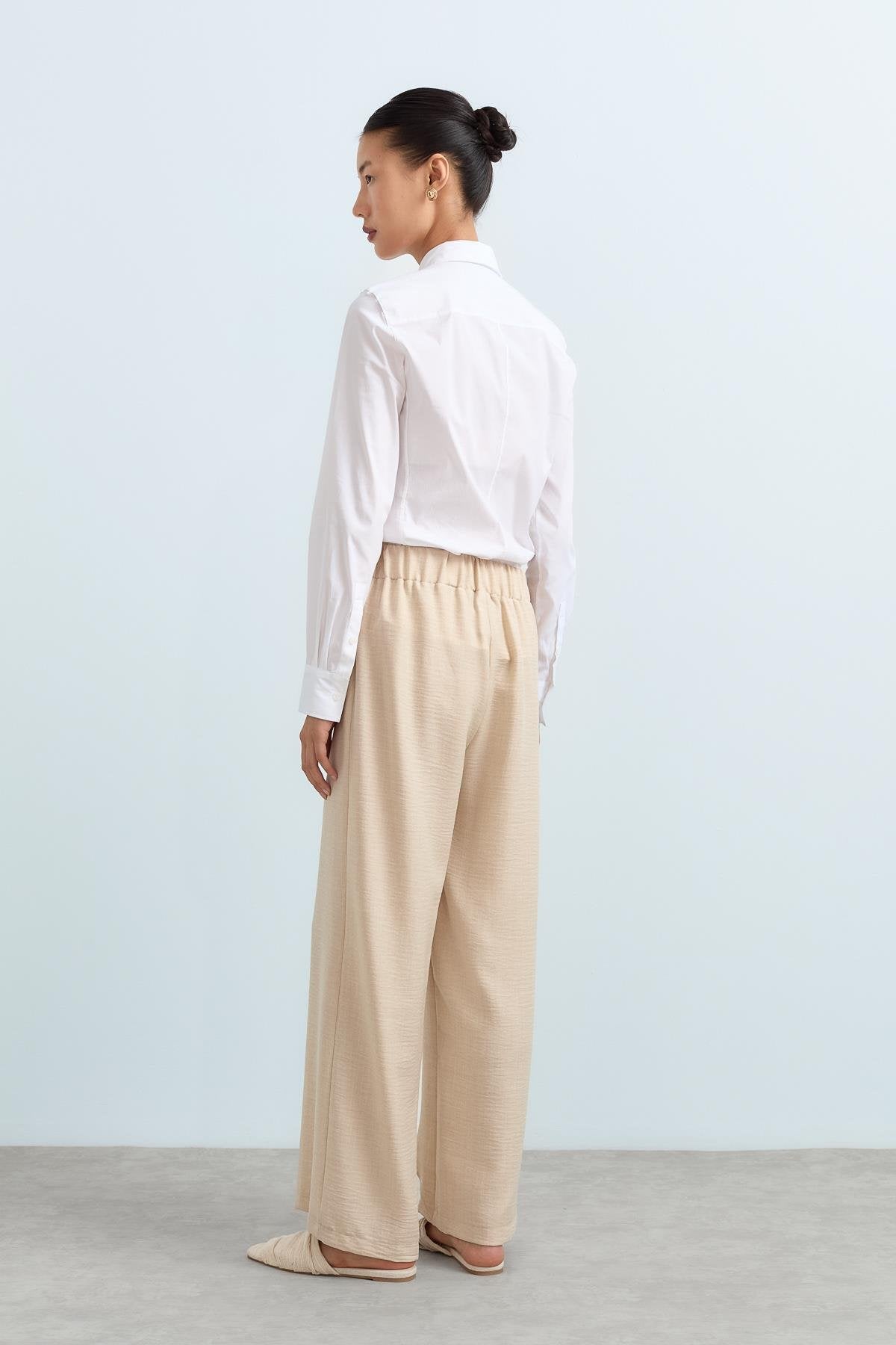 Detailed Wide Leg Trousers - Beige