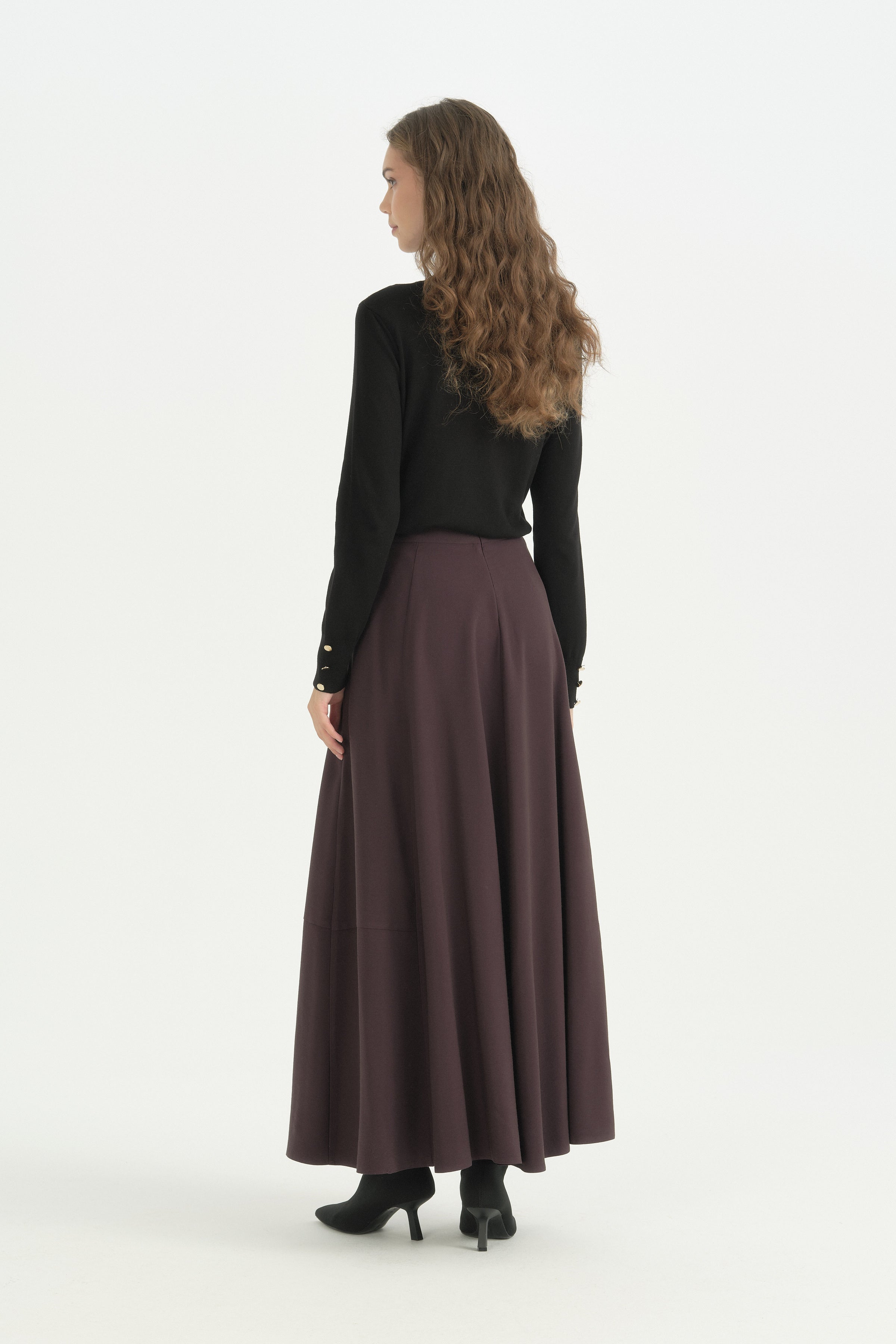 Parçalı Modern Etek - Mürdüm