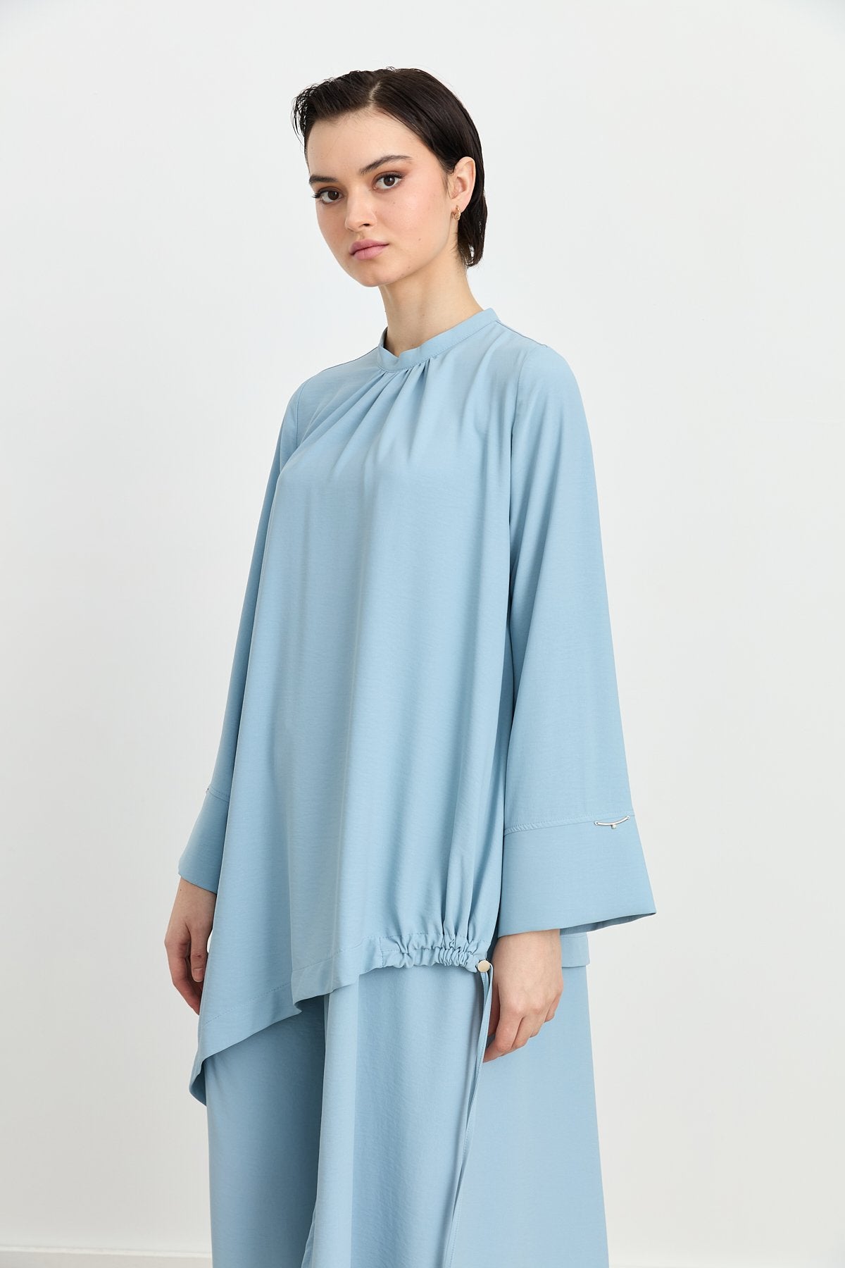 Parçalı Şerit Detaylı Pantolon Tunik Takım - Açık Mavi