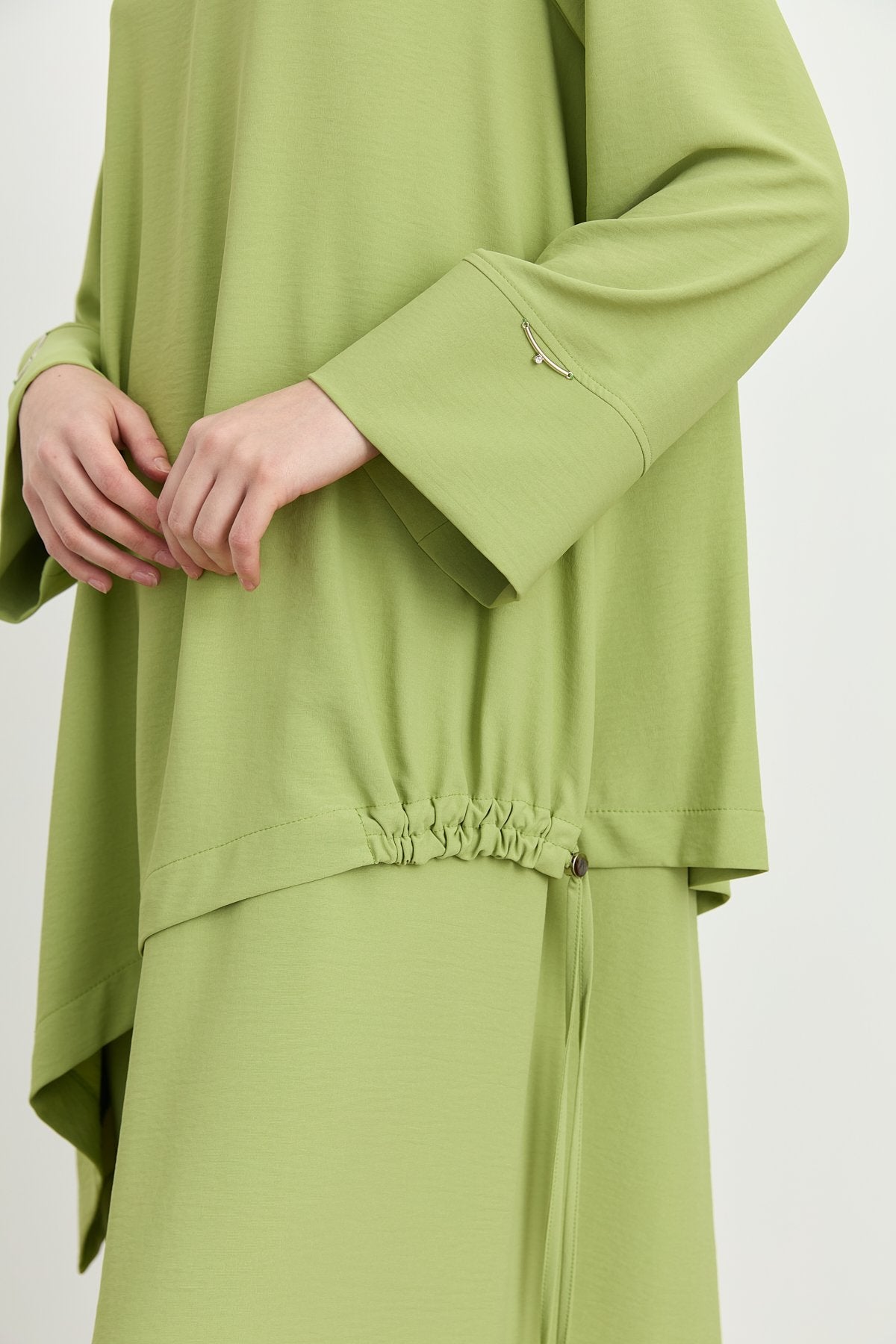 Patchwork Stripe Detail Pants and Tunic Set - Apple Green