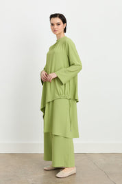 Patchwork Stripe Detail Pants and Tunic Set - Apple Green