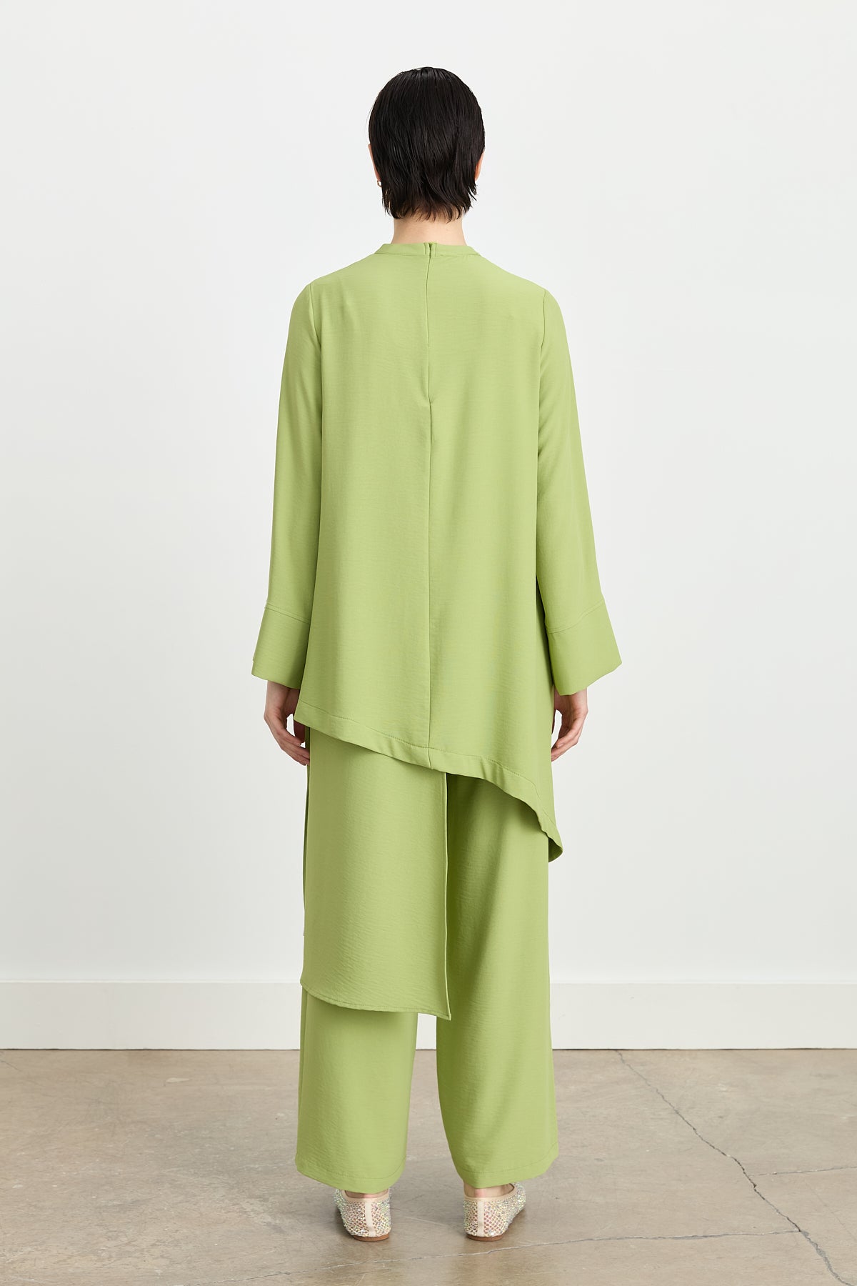 Patchwork Stripe Detail Pants and Tunic Set - Apple Green