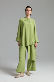 Patchwork Stripe Detail Pants and Tunic Set - Apple Green