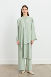Parçalı Şerit Detaylı Pantolon Tunik Takım - Mint