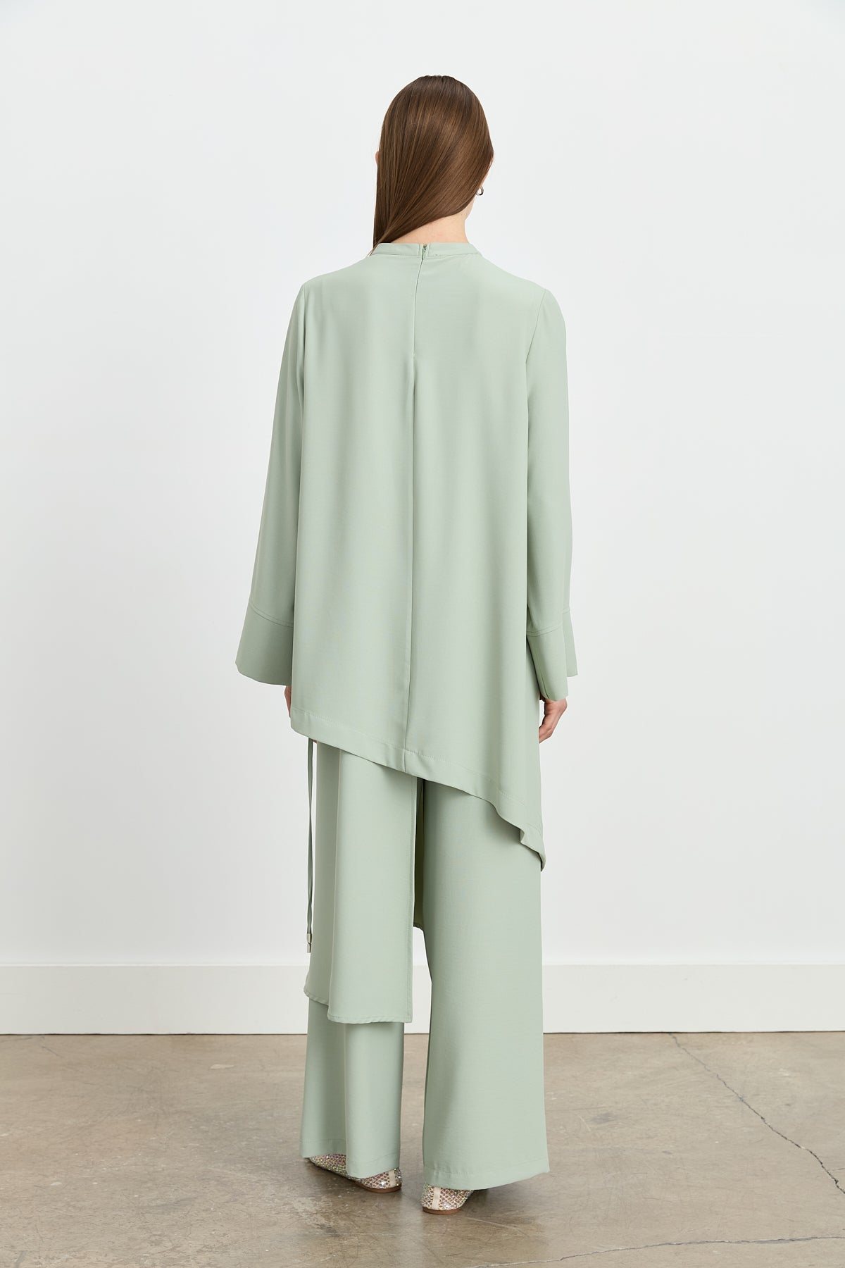Parçalı Şerit Detaylı Pantolon Tunik Takım - Mint