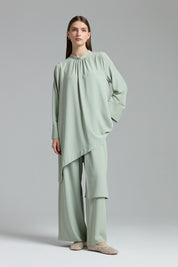 Parçalı Şerit Detaylı Pantolon Tunik Takım - Mint