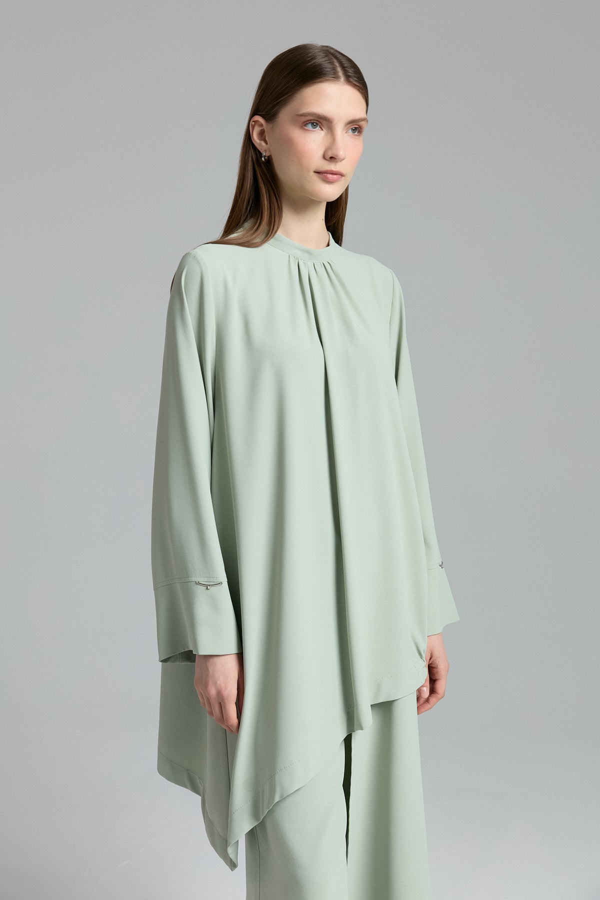 Parçalı Şerit Detaylı Pantolon Tunik Takım - Mint