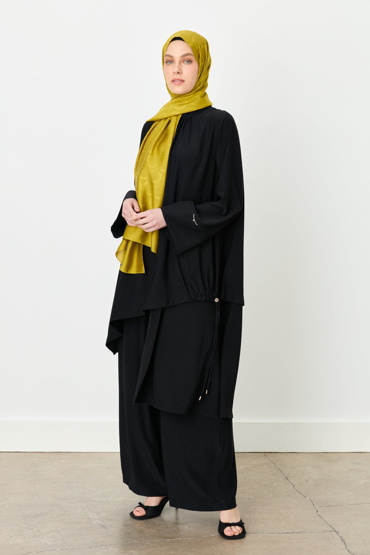 Panel Striped Detail Pants Tunic Set - Black