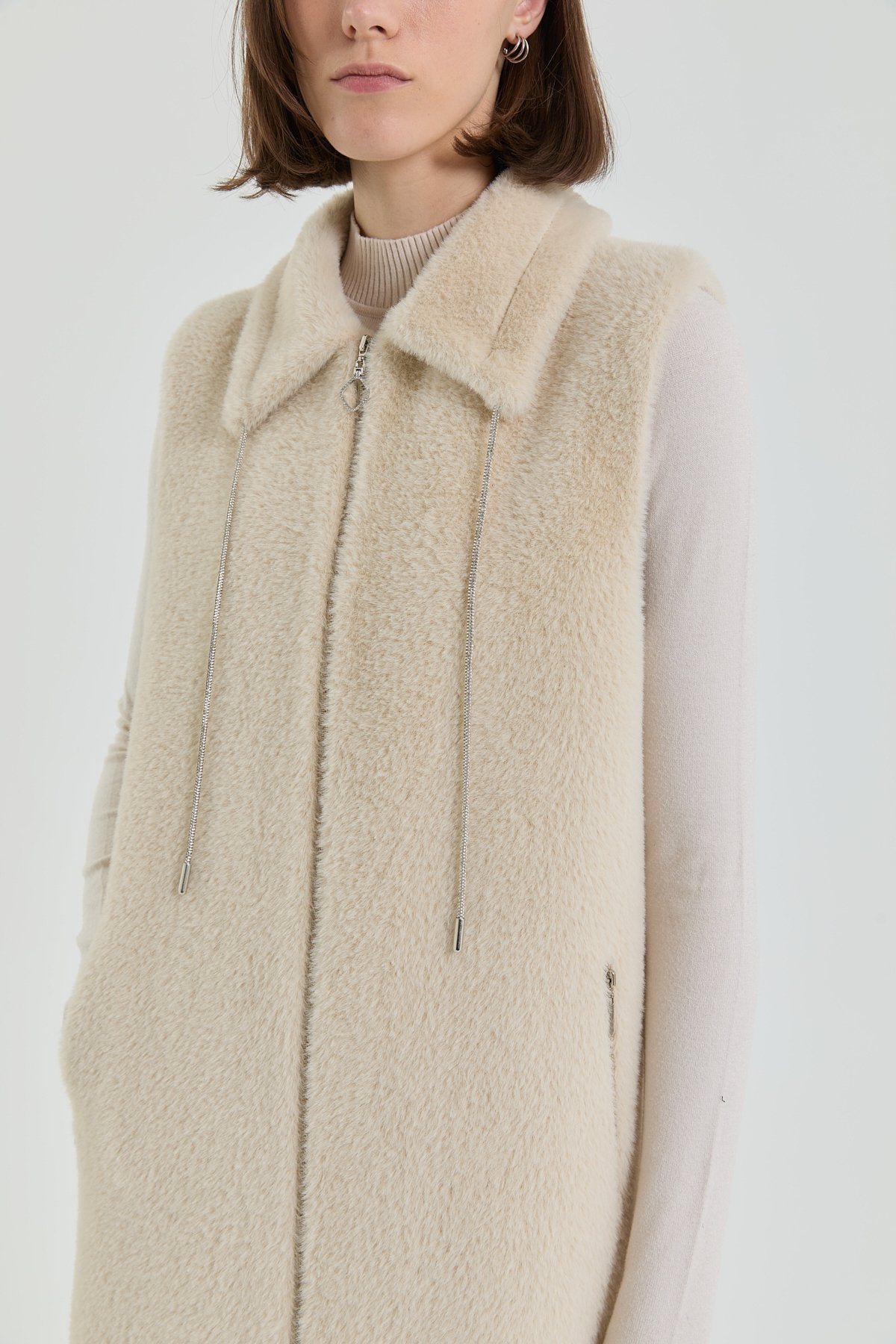 Angora Vest with Shiny Accessories - Beige