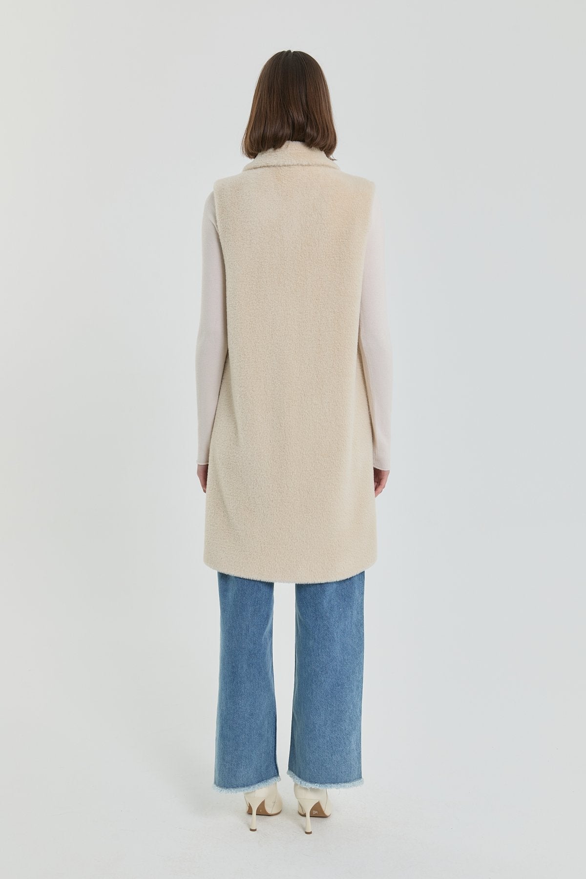 Angora Vest with Shiny Accessories - Beige