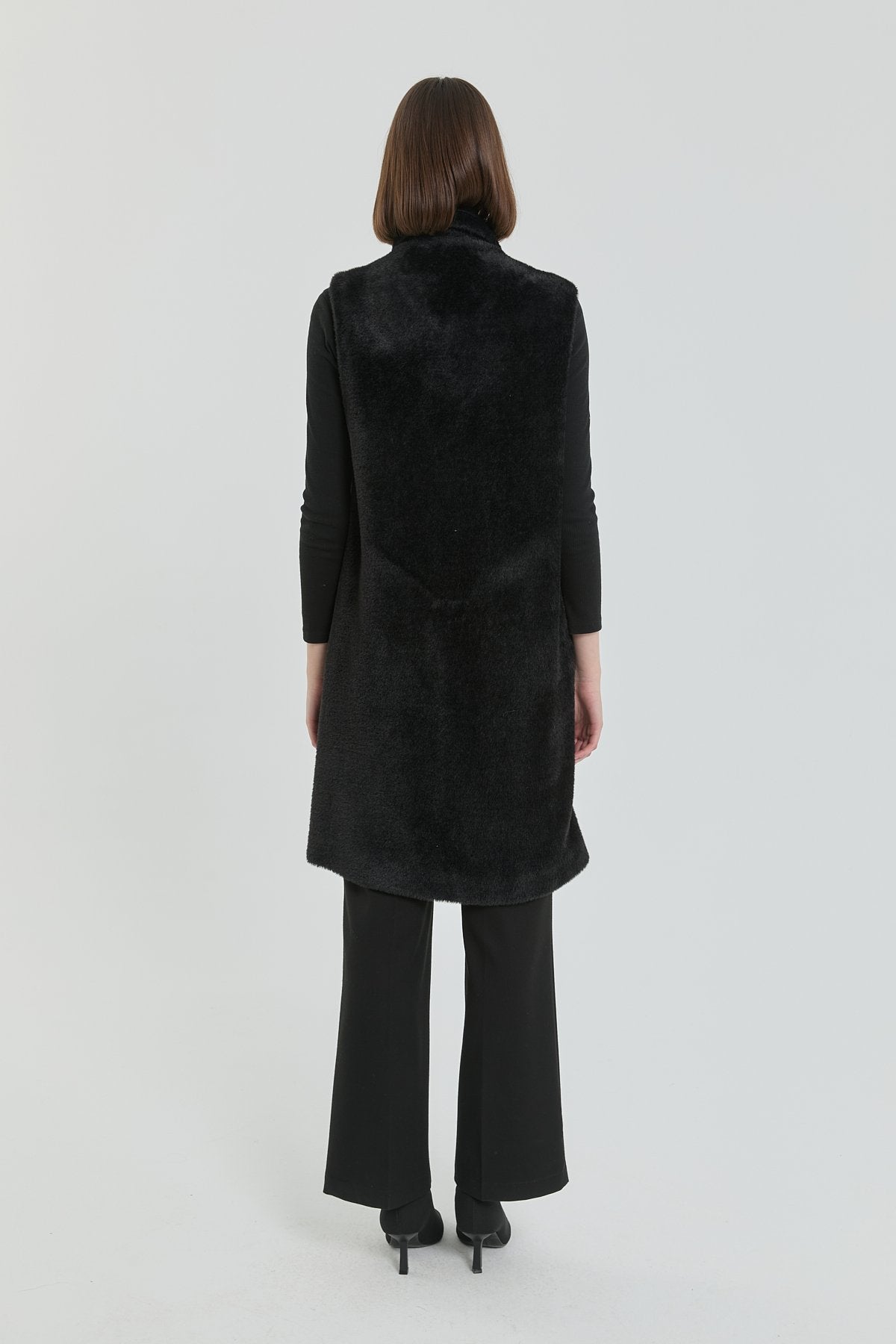 Angora Vest with Shiny Accessories - Black