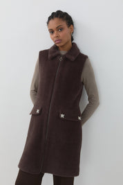 Angora Vest with Sparkling Stone Accessories - Brown