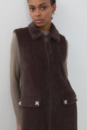 Angora Vest with Sparkling Stone Accessories - Brown