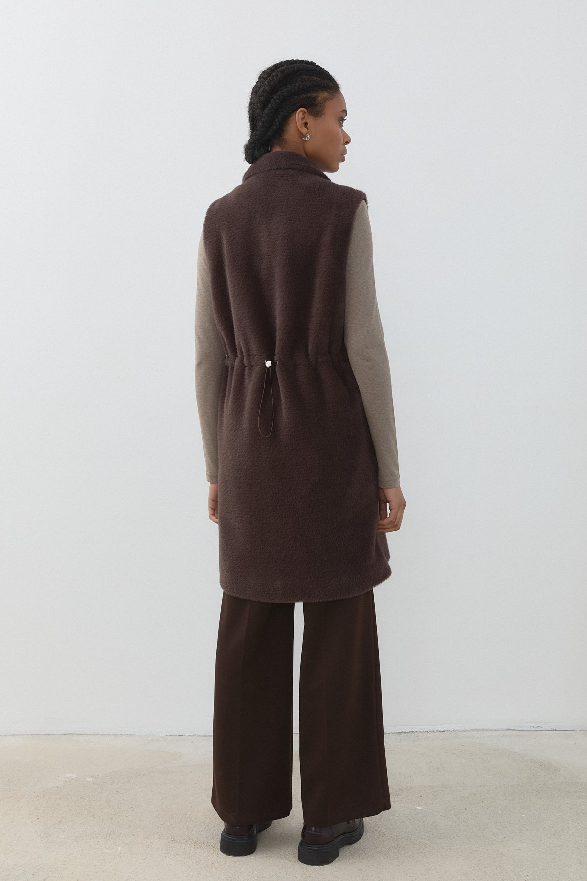 Angora Vest with Sparkling Stone Accessories - Brown
