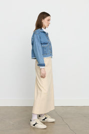 Crop Denim Jacket with Rhinestone Embellishments - Light Blue