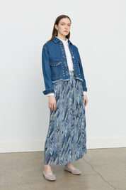 Crop Denim Jacket with Sparkling Stone Accessories - Indigo