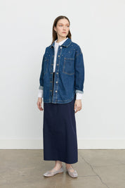 Denim Shirt Jacket with Sparkling Stone Accessories - Indigo