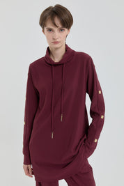 Parlak Taş Detaylı Örme Pantolon Tunik Takım - Bordo