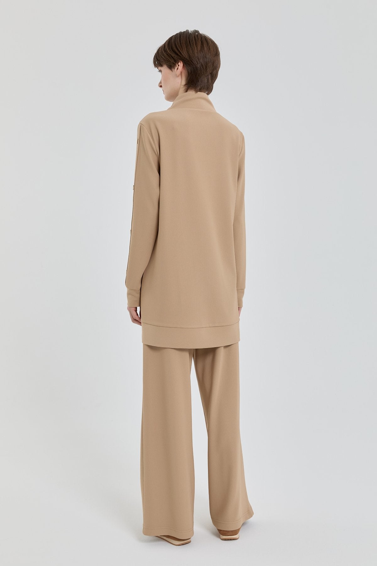 Sparkling Stone Detail Knitted Pants and Tunic Set - Camel
