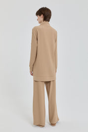 Sparkling Stone Detail Knitted Pants and Tunic Set - Camel
