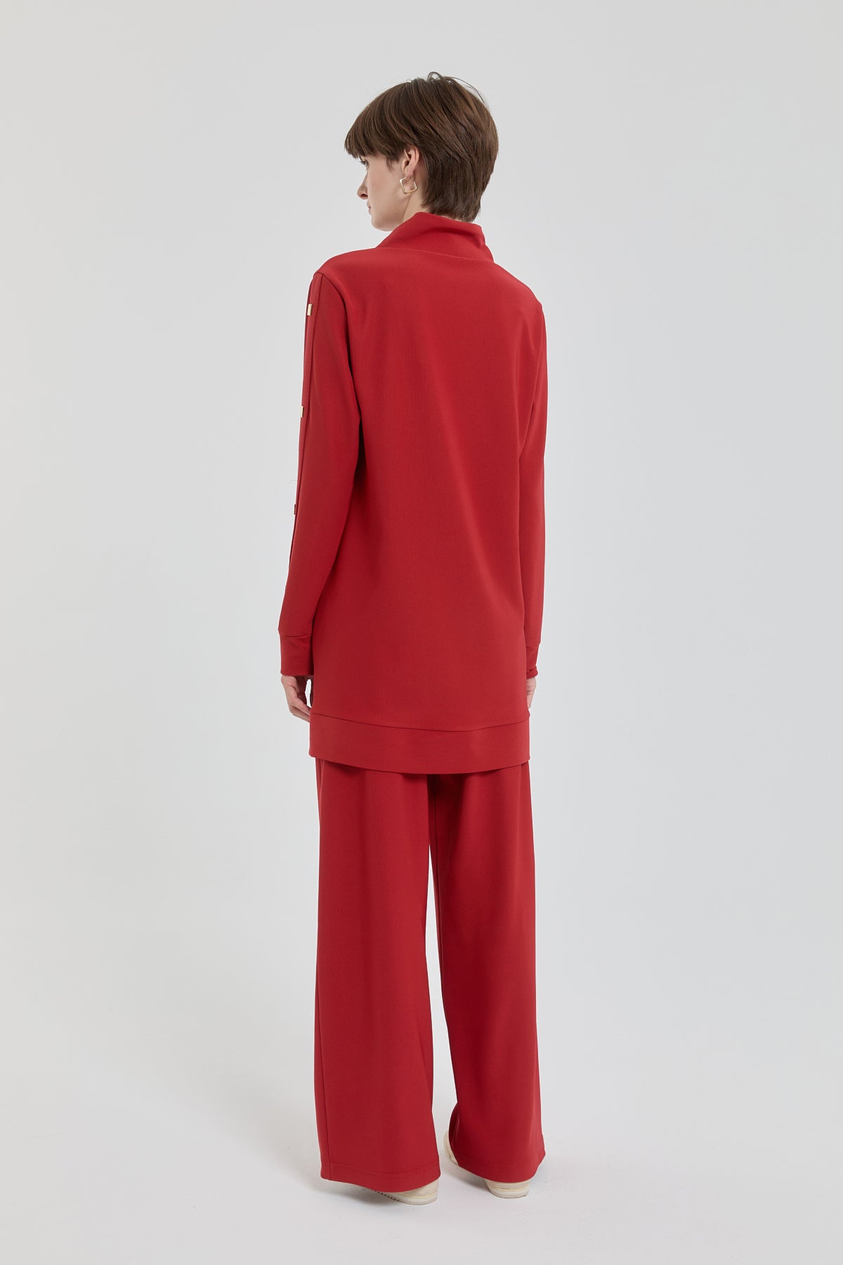 Sparkling Stone Detail Knitted Pants and Tunic Set - Terracotta